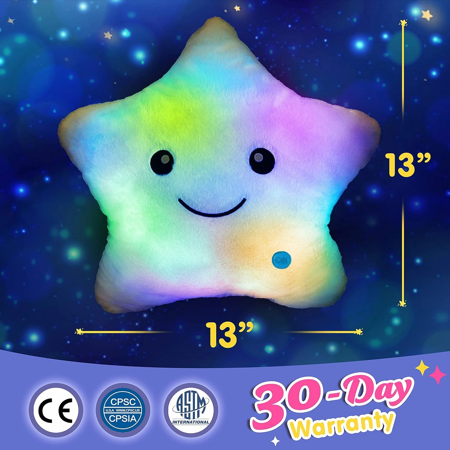 WEWILL 13'' Creative Twinkle Star Glowing LED Night Light Plush Pillows Light up Stuffed Animal Toys BIrthday Christmas Holiday Gifts for Kids