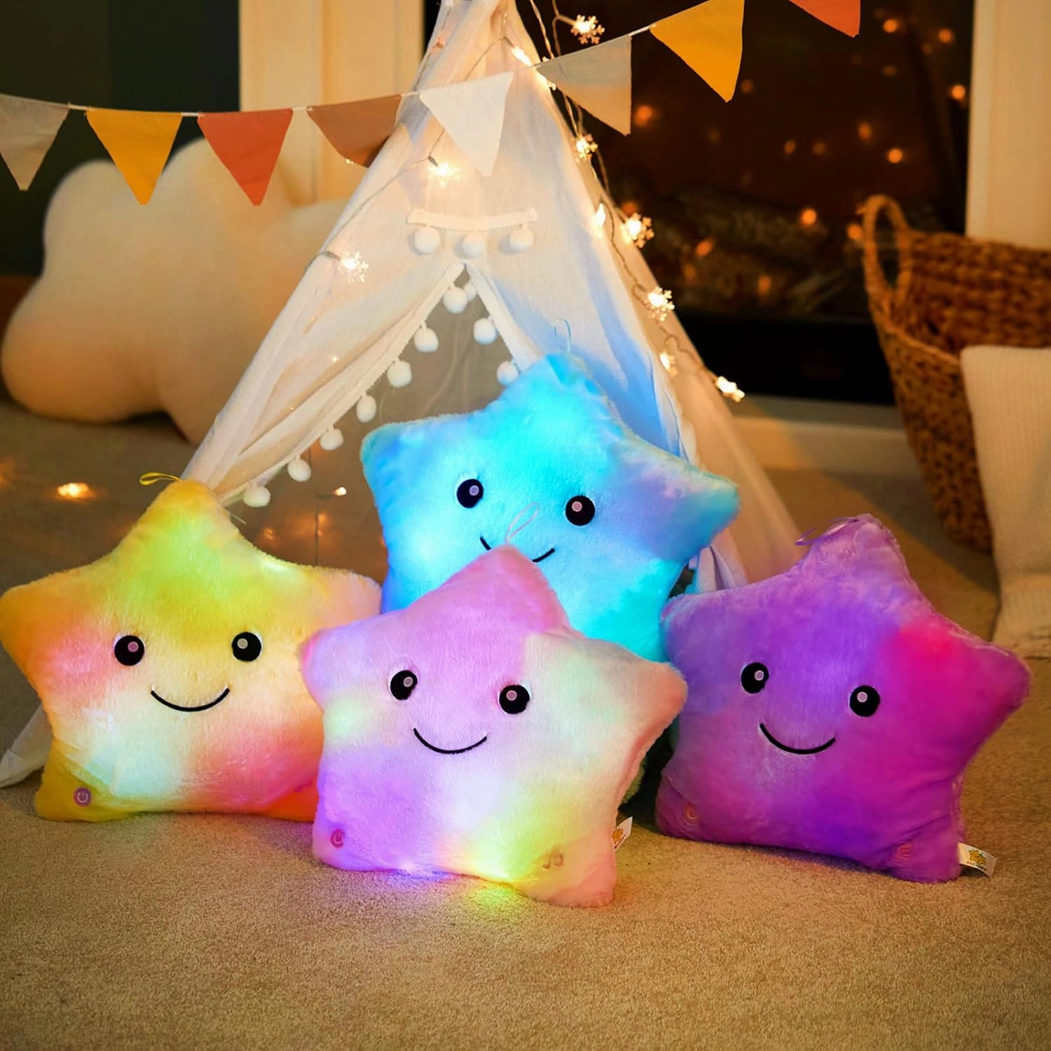 WEWILL 13'' Creative Twinkle Star Glowing LED Night Light Plush Pillows Light up Stuffed Animal Toys BIrthday Christmas Holiday Gifts for Kids