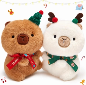 WEWILL 2PCS 8-Inch Christmas Capybara Plush Toy Set, 2-Pack, Soft and Adorable Christmas Stuffed Animals, Perfect Creative Gift and Holiday Decoration