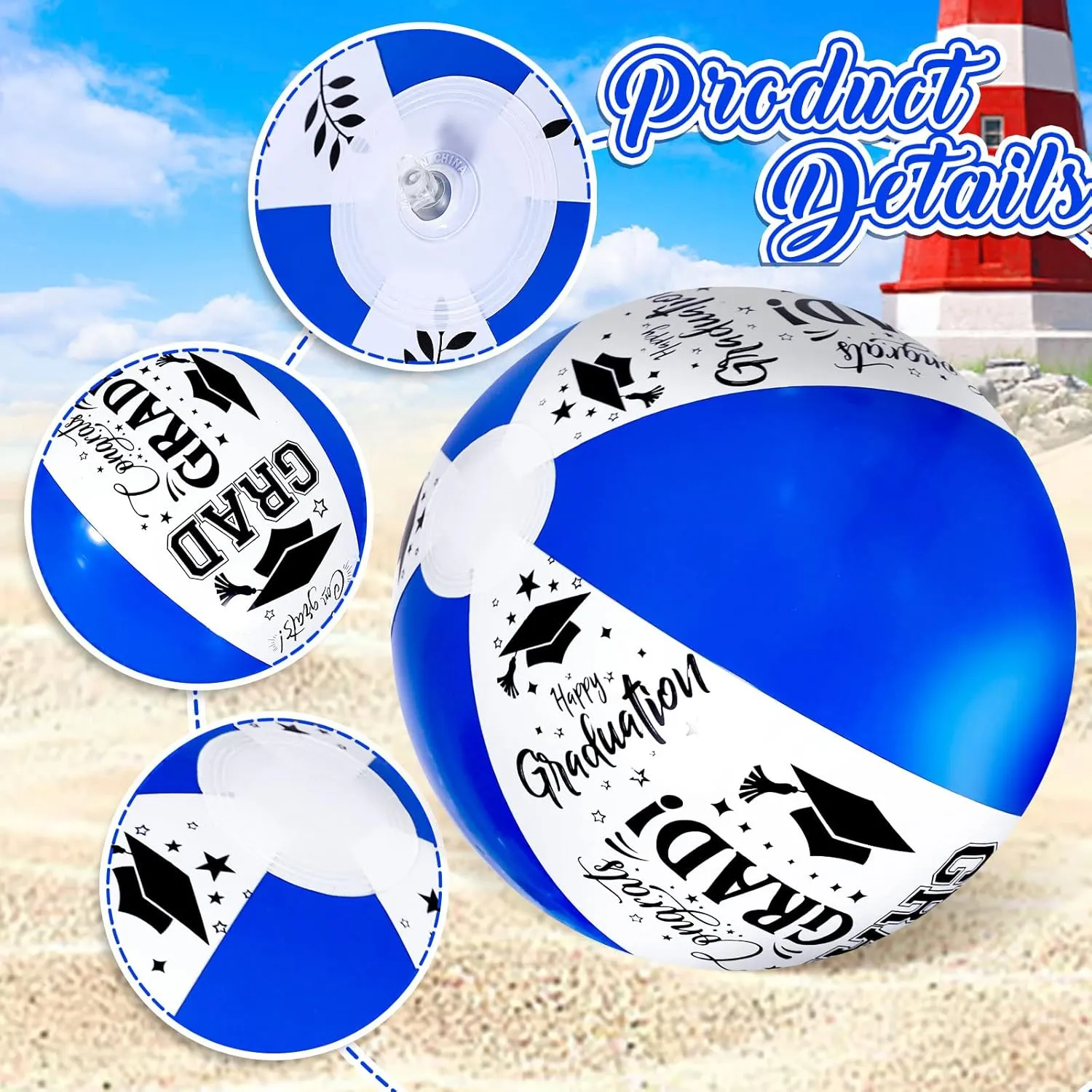 Whaline 12Pcs Graduation Inflatable Beach Balls 11.8 Inch Congrats Grad Beach Ball Pool Party PVC Balls for Swimming Pool Party Summer Water Sand Game