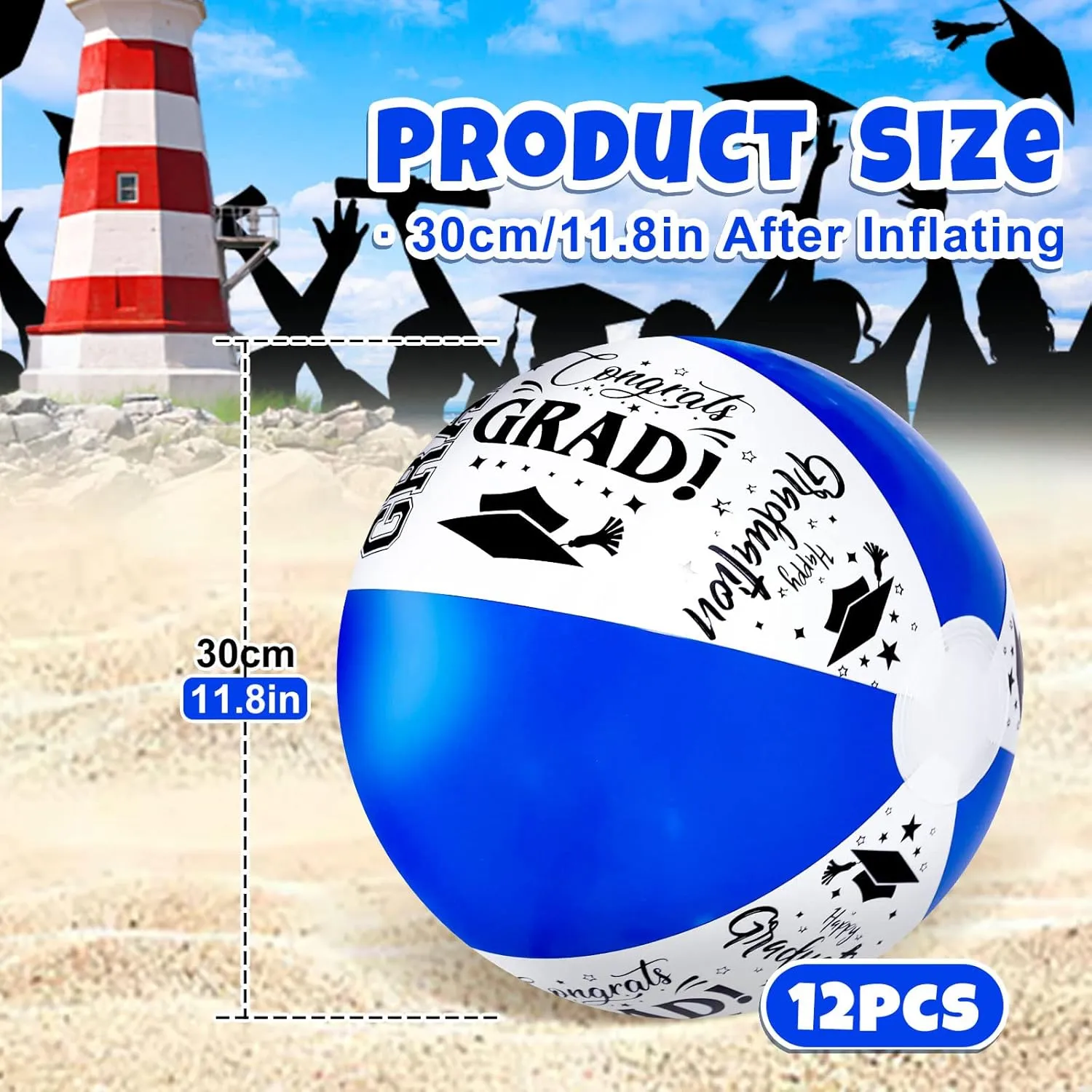 Whaline 12Pcs Graduation Inflatable Beach Balls 11.8 Inch Congrats Grad Beach Ball Pool Party PVC Balls for Swimming Pool Party Summer Water Sand Game