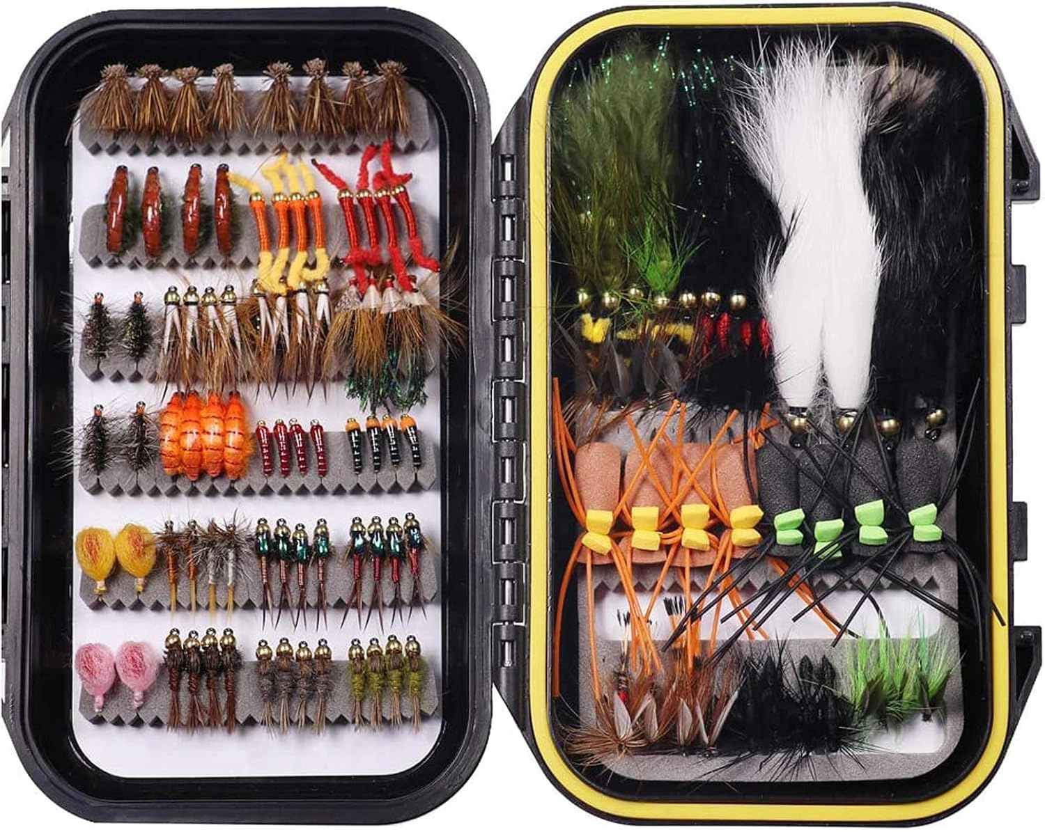 Wifreo Fly Fishing Flies Assortment with Waterproof Fly Box, 28/40/64/92/120pcs Dry/Wet/Nymph/Streamer Flies, Trout/Bass/Panfish/Salmon Fishing Flies