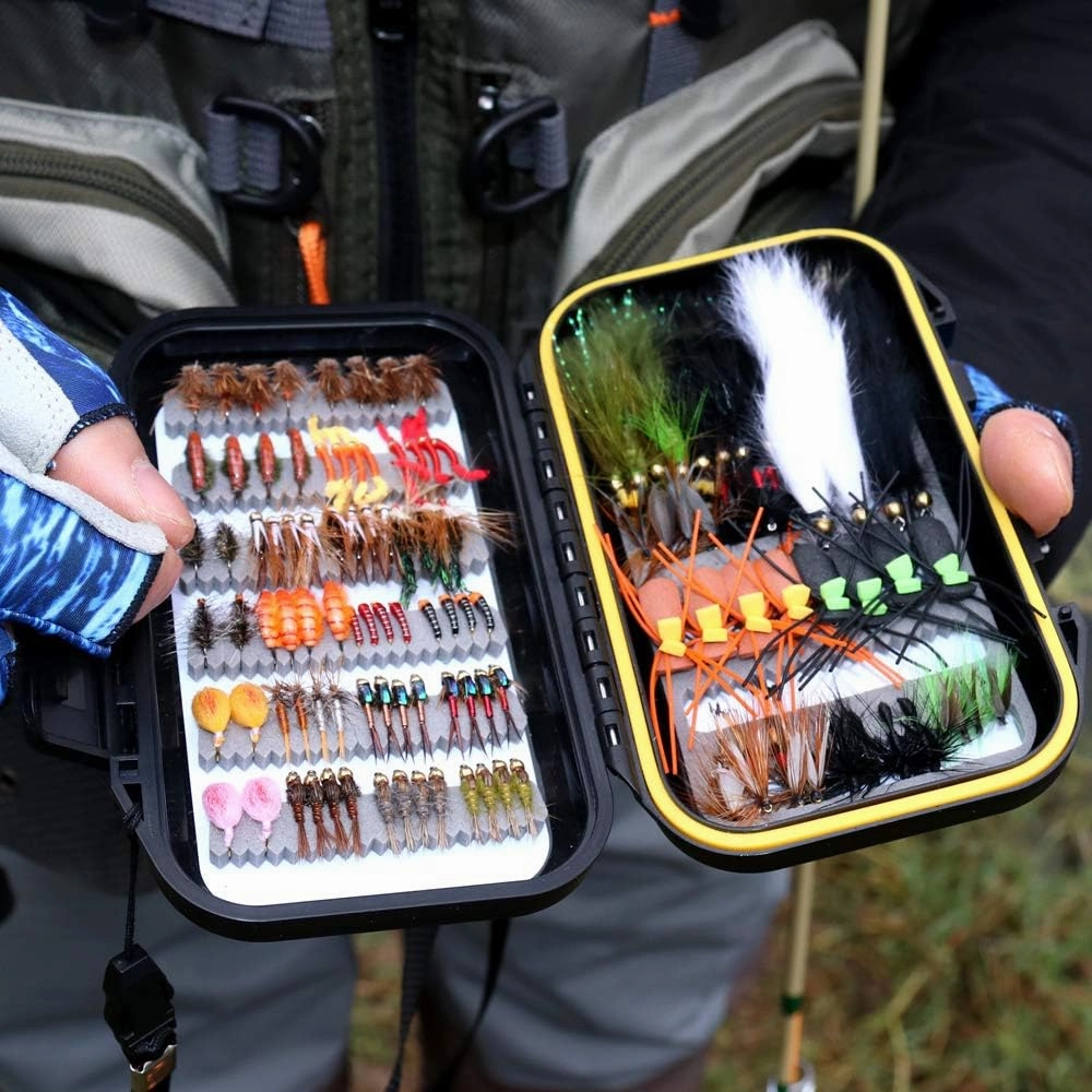 Wifreo Fly Fishing Flies Assortment with Waterproof Fly Box, 28/40/64/92/120pcs Dry/Wet/Nymph/Streamer Flies, Trout/Bass/Panfish/Salmon Fishing Flies