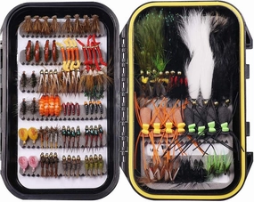 Wifreo Fly Fishing Flies Assortment with Waterproof Fly Box, 28/40/64/92/120pcs Dry/Wet/Nymph/Streamer Flies, Trout/Bass/Panfish/Salmon Fishing Flies