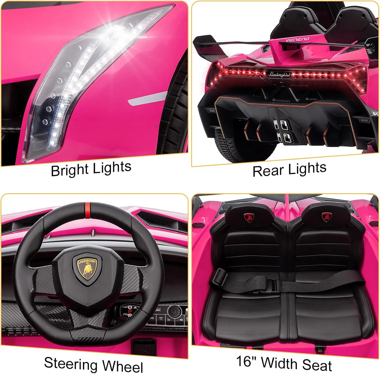 Winado 12V Ride on Car, Electric Vehicle Licensed Lamborghini Veneno for Kids, Battery Powered Car Toy w/Parent Control, Hydraulic Doors, 3 Speeds, LED Headlights, Horn, Engine Sounds - Pink