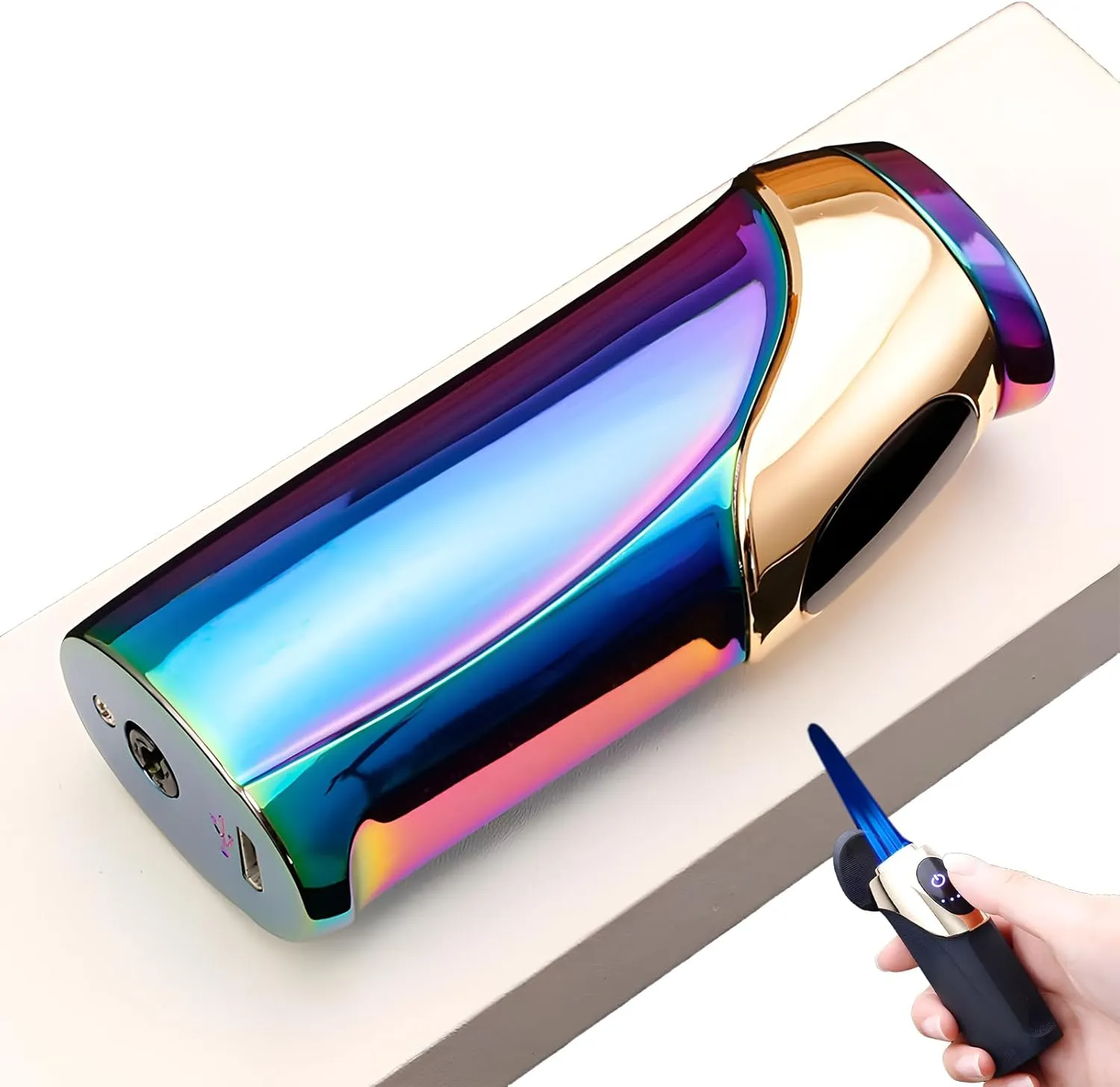 Windproof Electric Lighter with Touch Sensitive Case, Touch Sensor Flame Lighter Cool Lighters: 3-Flame Adjustable, USB Charging, LED Display, Suitable for Outdoor, Camping (B)