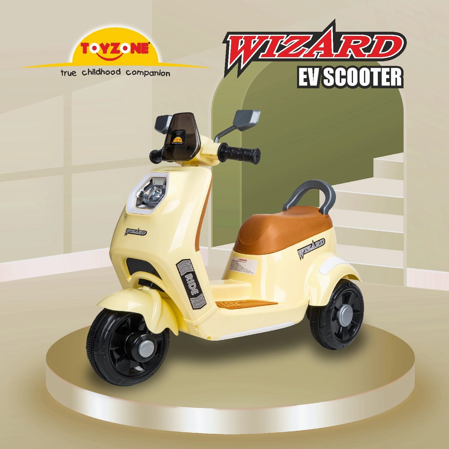 Wizard Electric Scooty - Ivory | Rechargeable Scooty | Powered by 6V & 4.5 AH Battery | Ride-On Scooter | Kids Electric Scooty | For Kids 3  Years