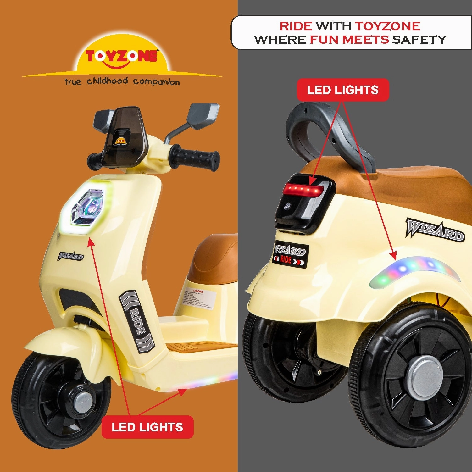 Wizard Electric Scooty - Ivory | Rechargeable Scooty | Powered by 6V & 4.5 AH Battery | Ride-On Scooter | Kids Electric Scooty | For Kids 3  Years