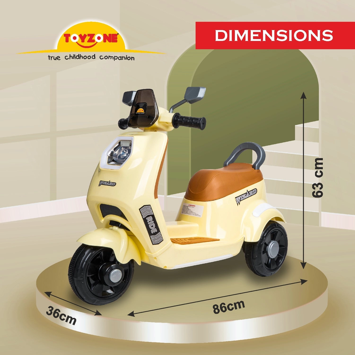 Wizard Electric Scooty - Ivory | Rechargeable Scooty | Powered by 6V & 4.5 AH Battery | Ride-On Scooter | Kids Electric Scooty | For Kids 3  Years