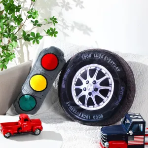 Woanger 2 Pcs Racing Pillow Room Decorations Set 15.7 Inch Big Creative 3D Simulation Wheel Pillow Funny Cone Traffic Light and Stop Sign Soft Race Car Tire Plush for Kid Room(Traffic Light)