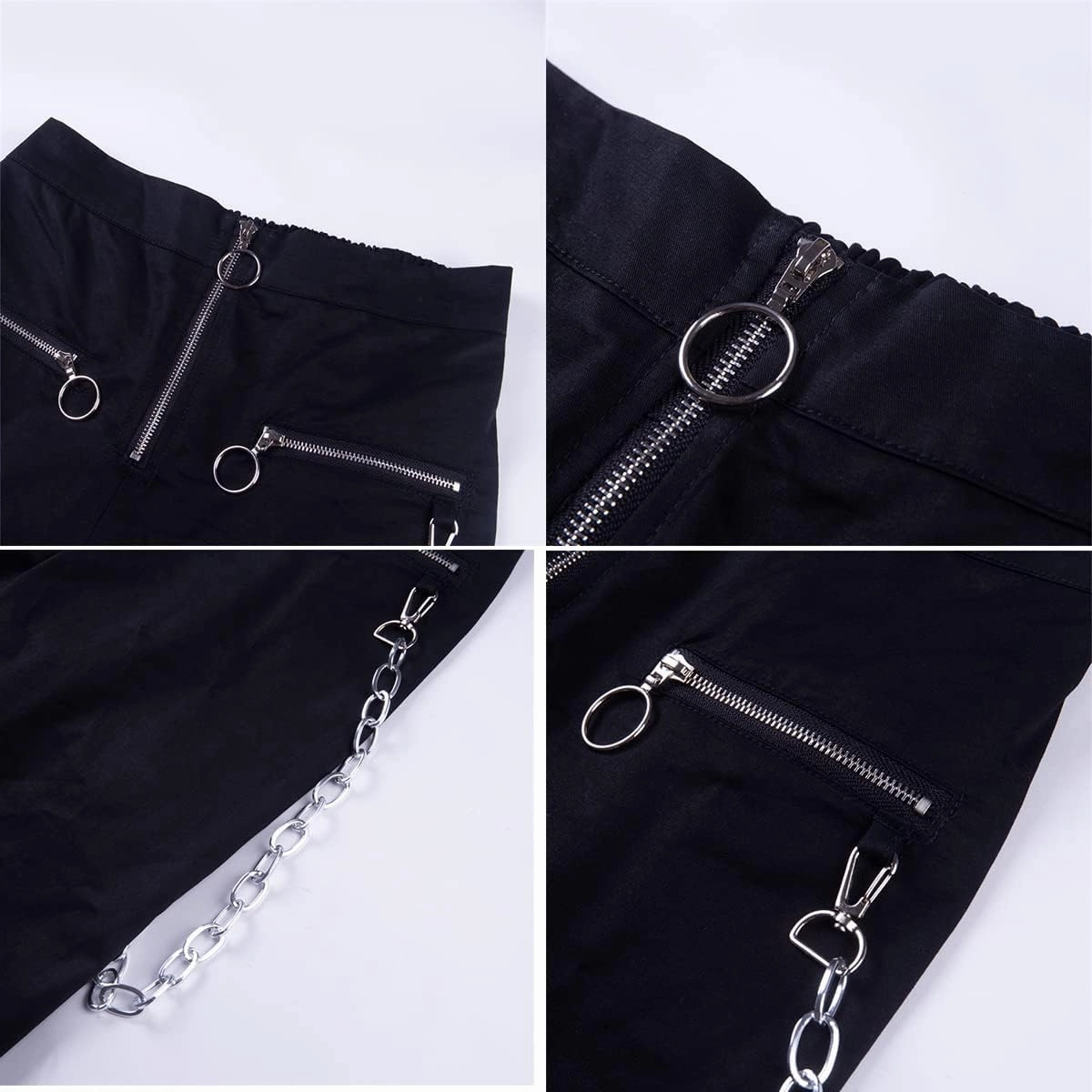 Womens High Waist Jogging Pants with Multi Zipper Lightweight Sweatpants Casual Relaxed Fit Trousers
