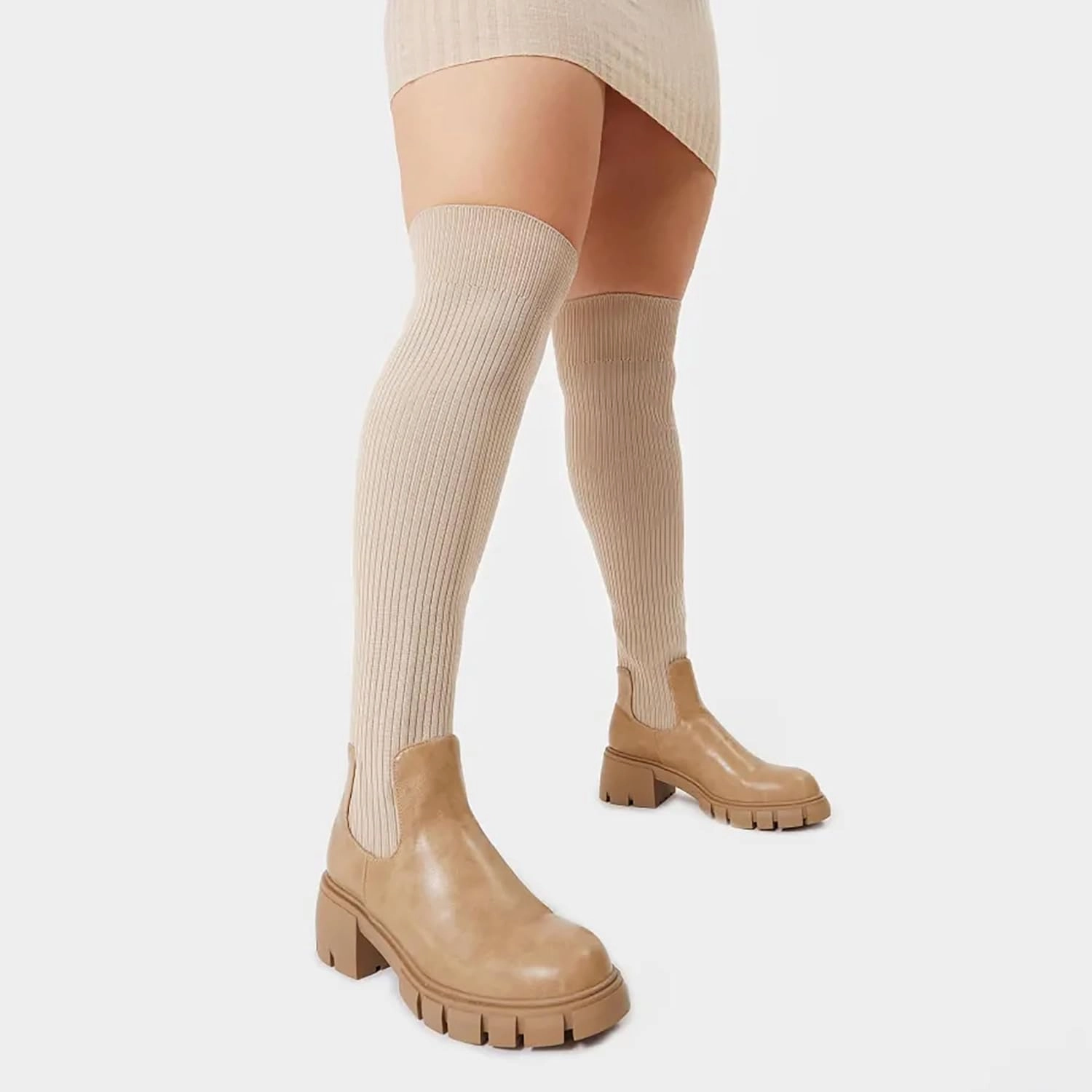 Womens Over Knee Boots Thigh High Stretch Knitted Socks Chunky Block Heel Boots