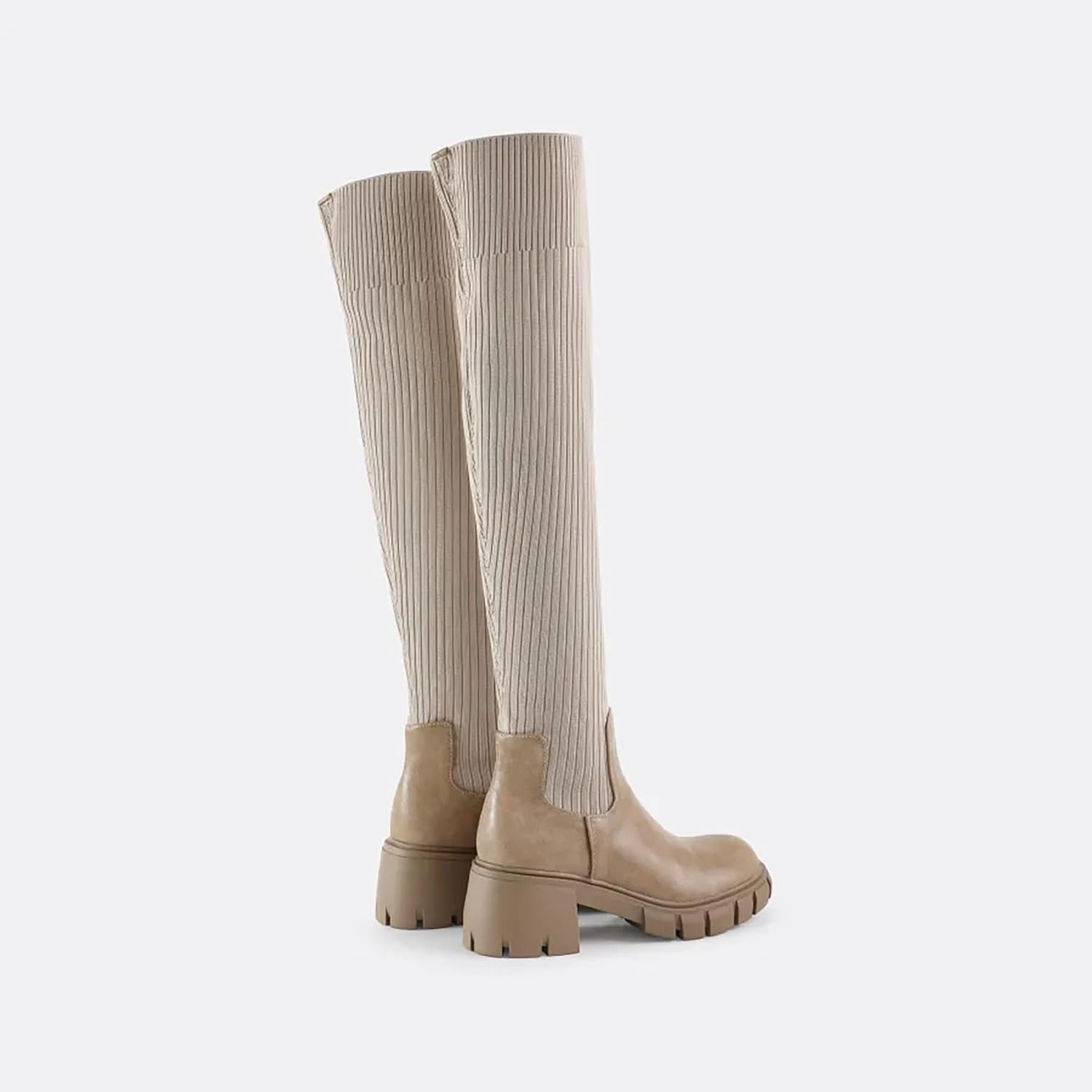 Womens Over Knee Boots Thigh High Stretch Knitted Socks Chunky Block Heel Boots