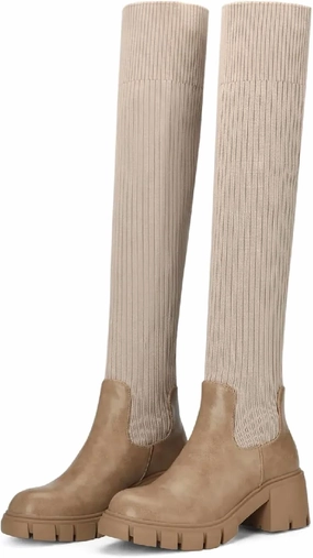 Womens Over Knee Boots Thigh High Stretch Knitted Socks Chunky Block Heel Boots