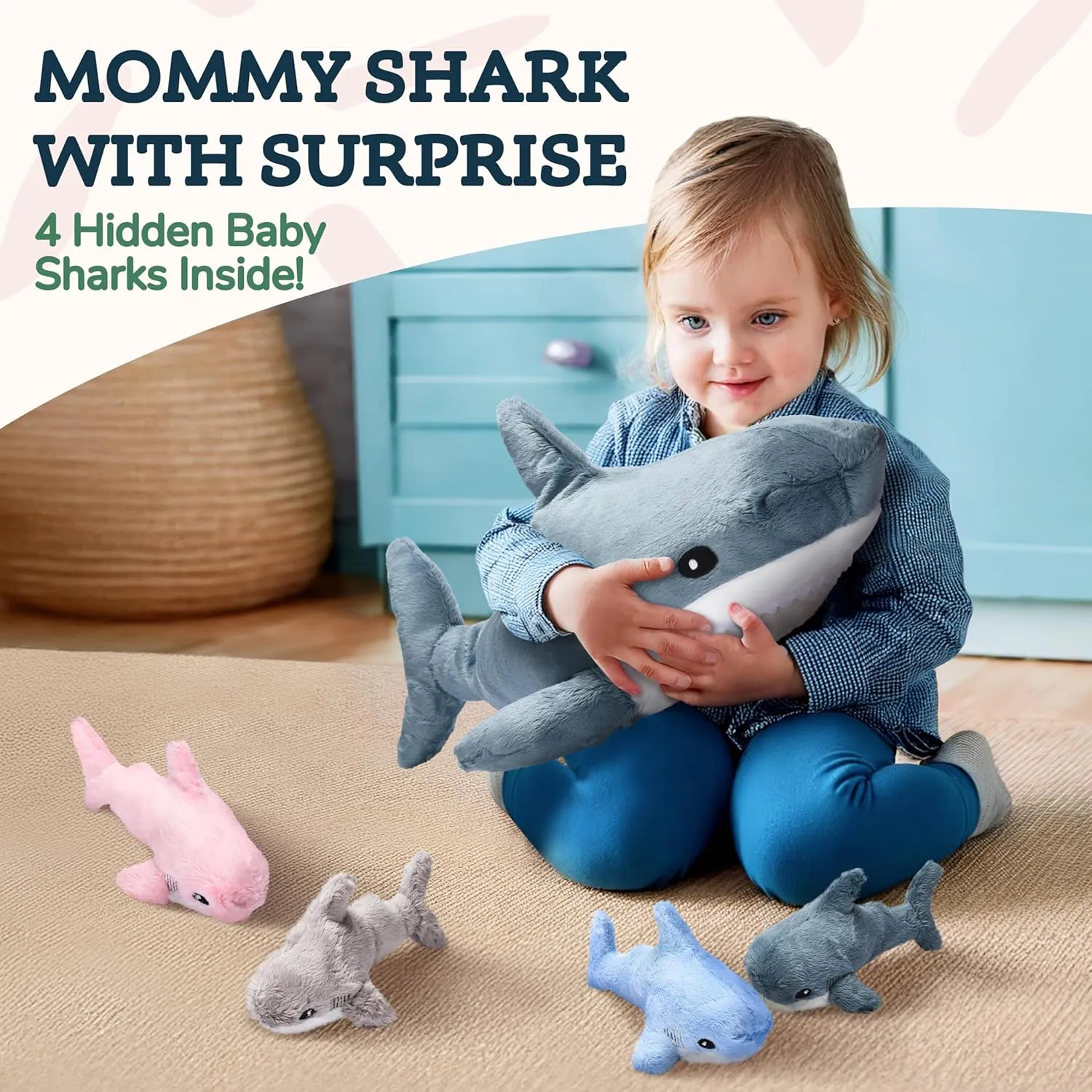 Wonder Products Shark Plush - Shark Stuffed Animal - Baby Shark Plush Animal Toy Toddler Stuffed Shark Plushie - Cute Cuddly Sea Animal for Kids- Decor and Children Gift - Soft Blue