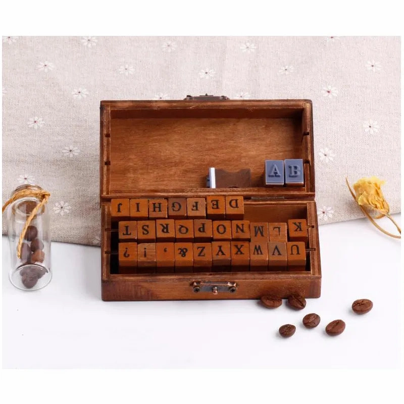Wooden Alphabet Rubber Stamp Set