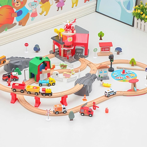 Wooden Train Tracks & Trains Construction Fire Station
