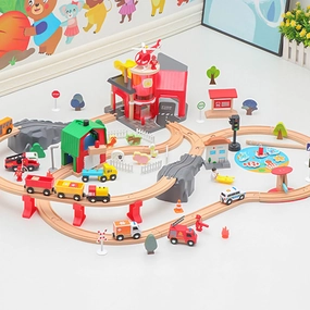 Wooden Train Tracks & Trains Construction Fire Station