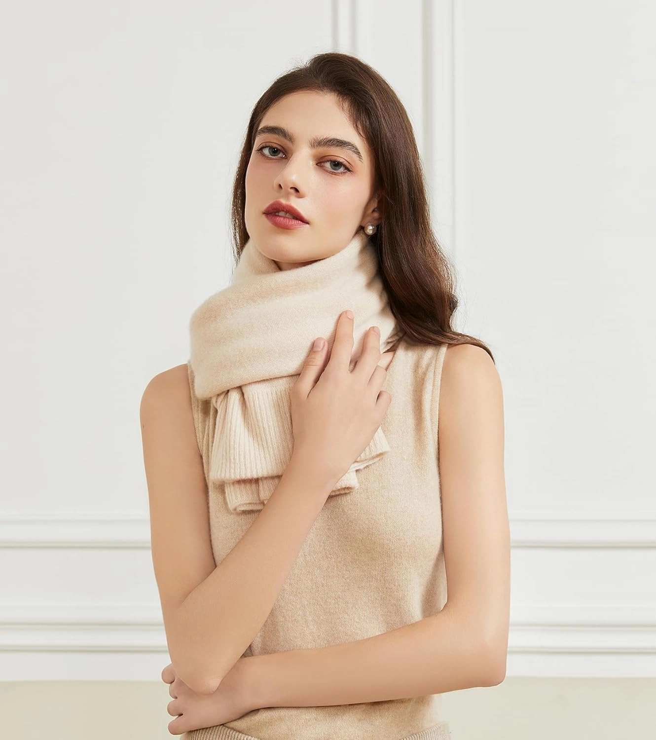 Wool Shawl Wrap Scarf with Sleeves Women's Outer Warm Knitted Open Front Poncho Cape Fall Winter