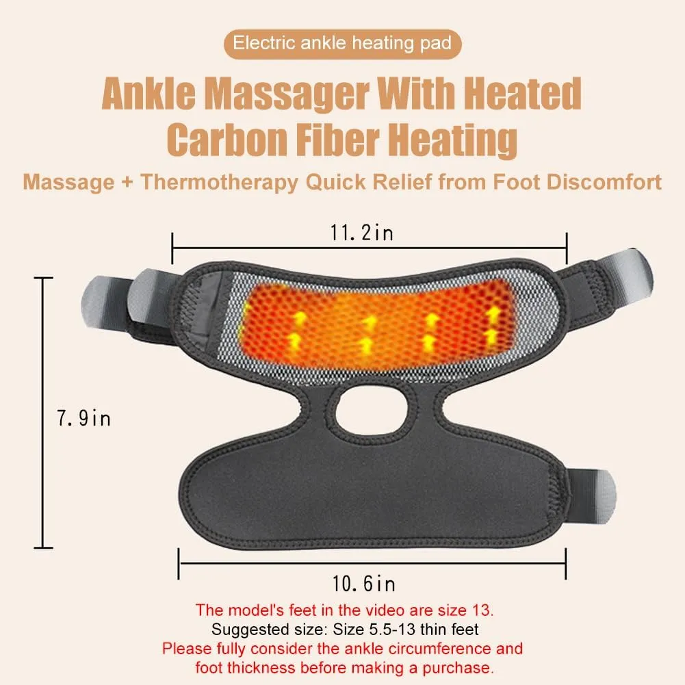 WOOLALA Heated Ankle Brace with Vibration USB Foot Heating Pad for Winter Foot Warmer for Circulation with 3 Heating Levels 3 Vibration Modes Adjustable Gift for Families - Must be plugged in for use