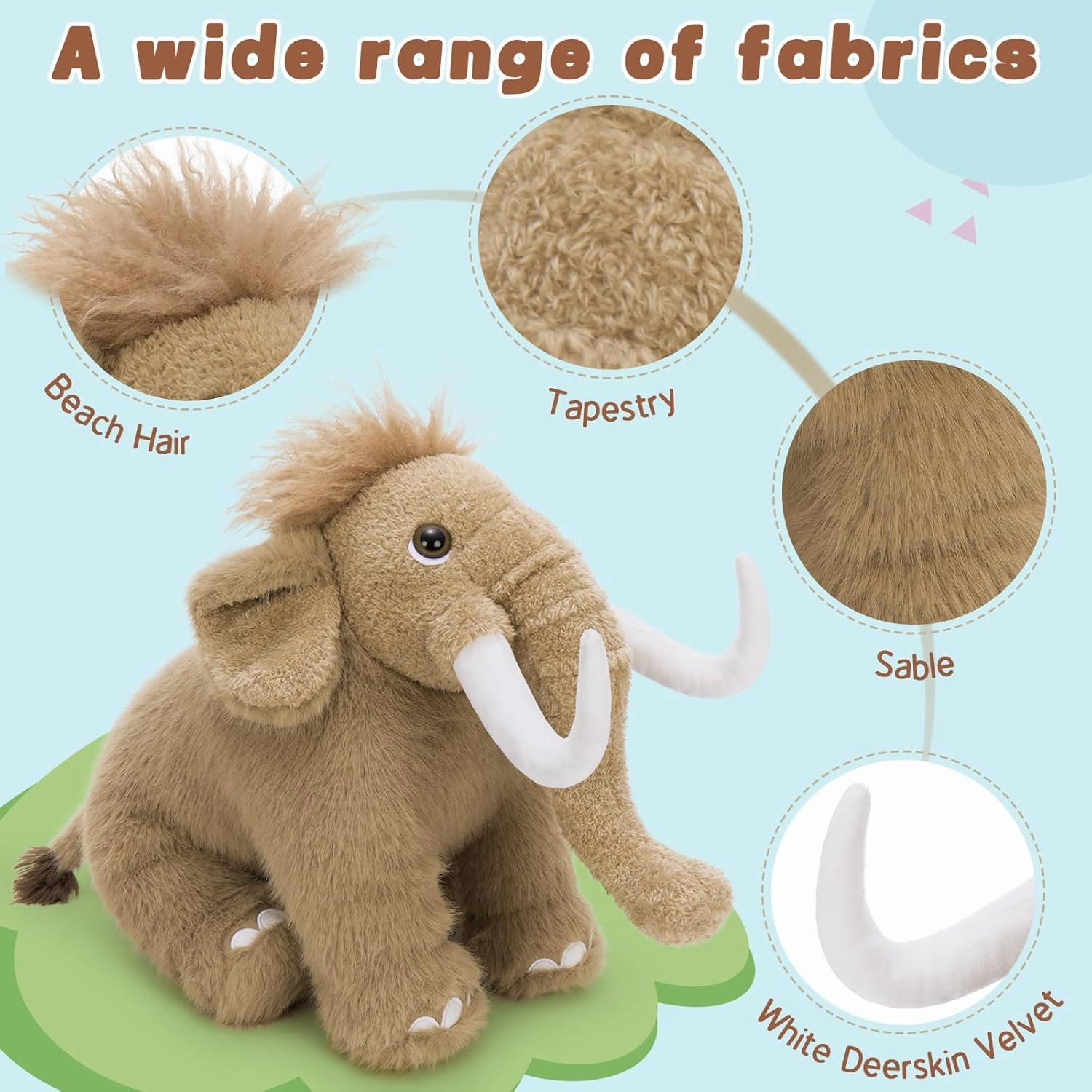 Woolly Mammoth Plush Toy, Cute Soft Elephant Stuffed Animal for Boys Girls Kids, 16" Cuddly Christmas Birthday Gift for Ancient Animal Lover