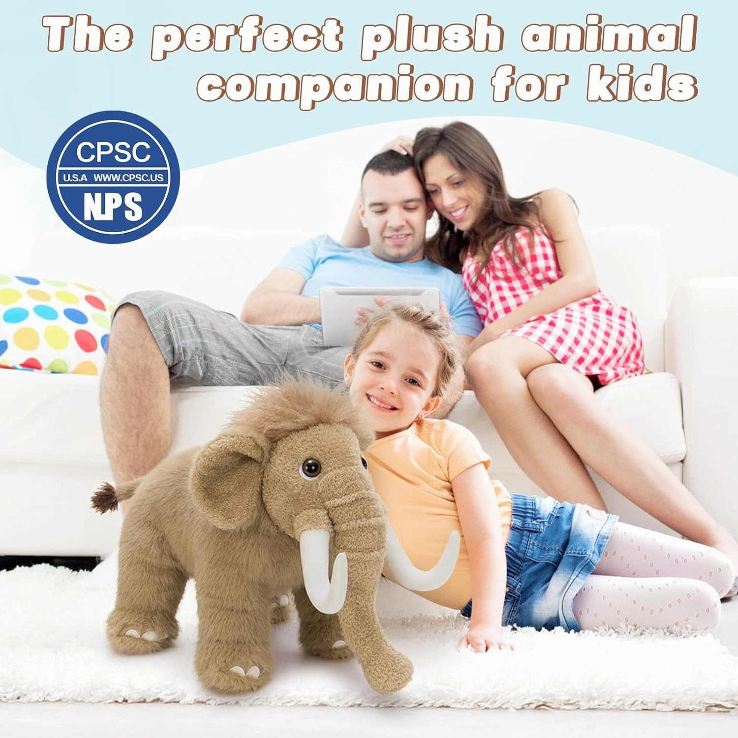Woolly Mammoth Plush Toy, Cute Soft Elephant Stuffed Animal for Boys Girls Kids, 16" Cuddly Christmas Birthday Gift for Ancient Animal Lover