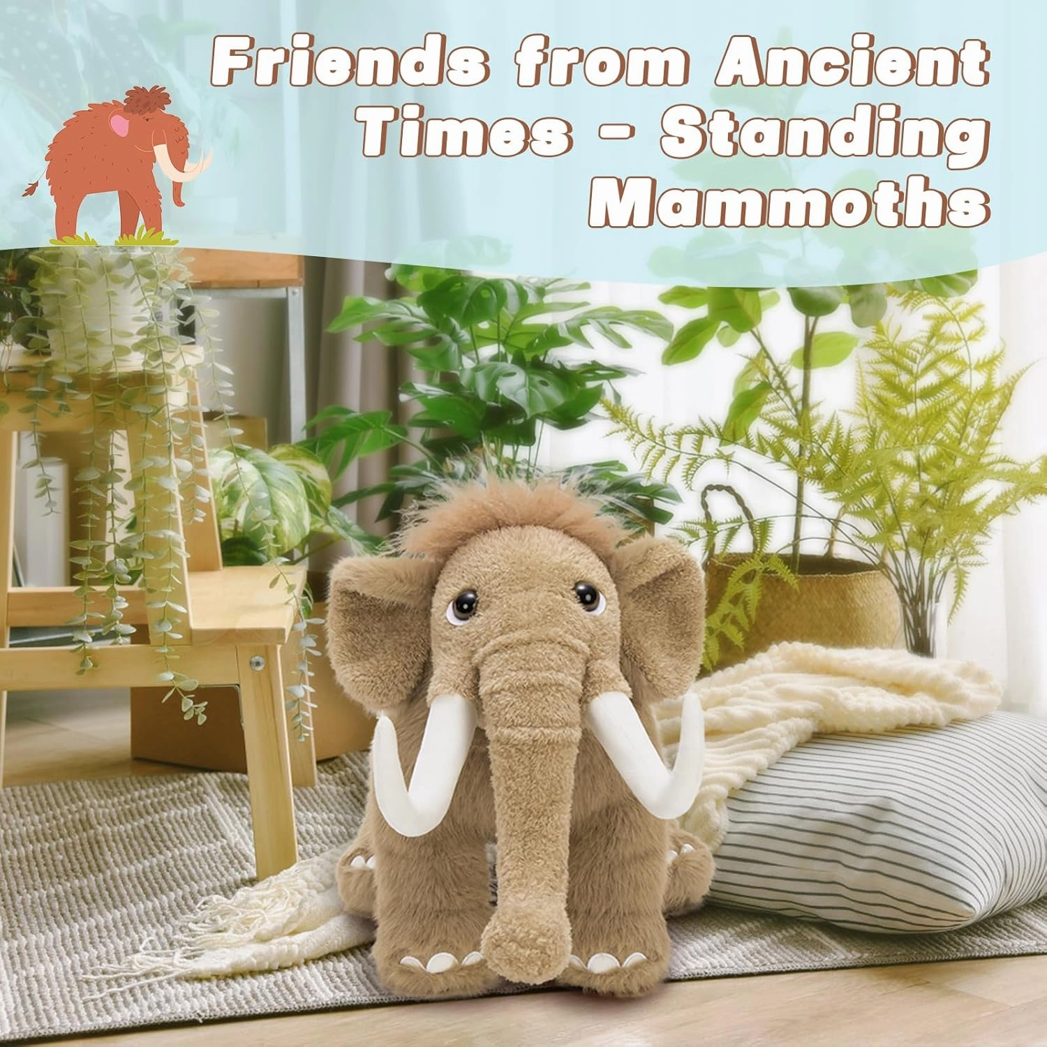Woolly Mammoth Plush Toy, Cute Soft Elephant Stuffed Animal for Boys Girls Kids, 16" Cuddly Christmas Birthday Gift for Ancient Animal Lover