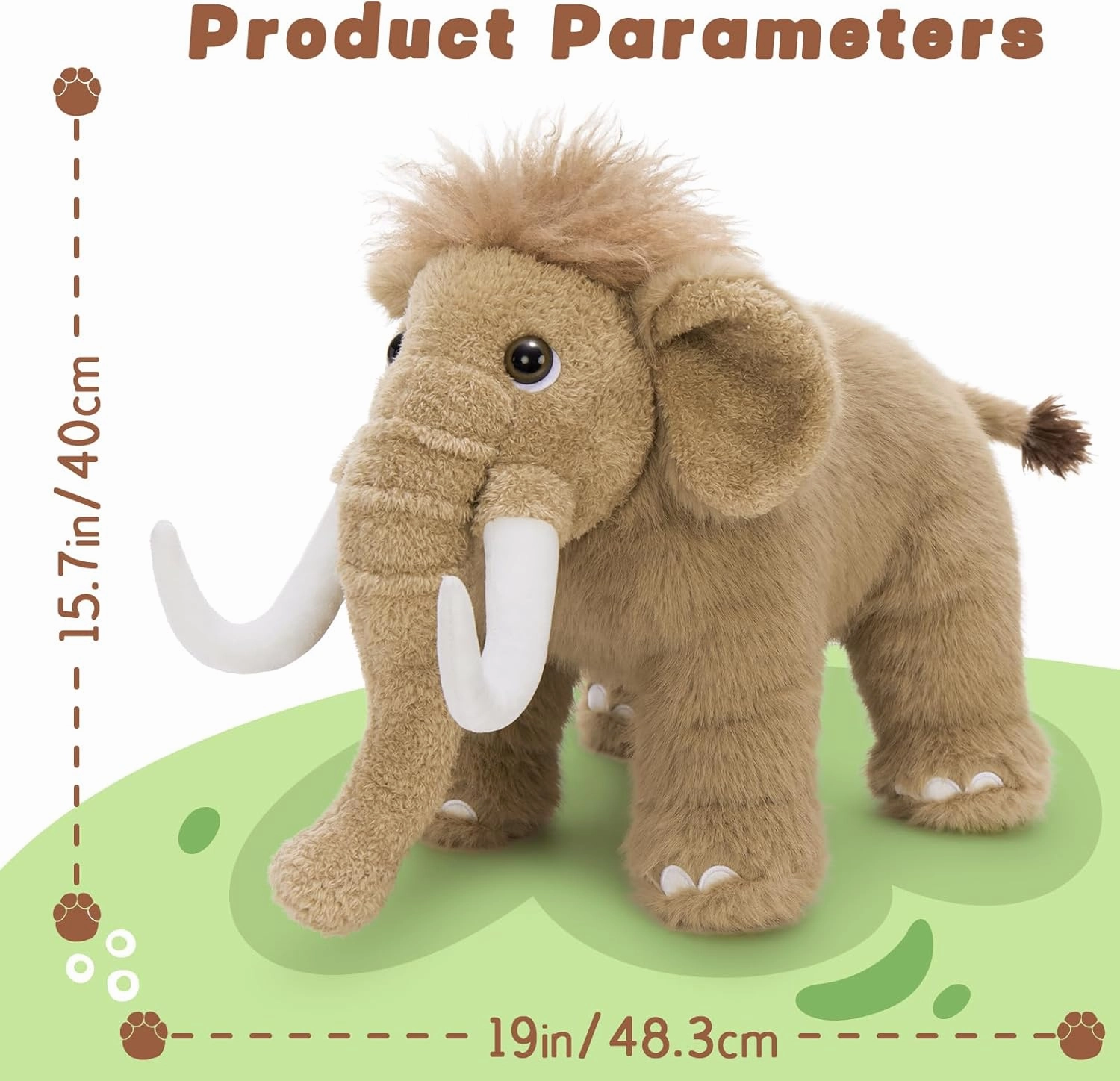 Woolly Mammoth Plush Toy, Cute Soft Elephant Stuffed Animal for Boys Girls Kids, 16" Cuddly Christmas Birthday Gift for Ancient Animal Lover