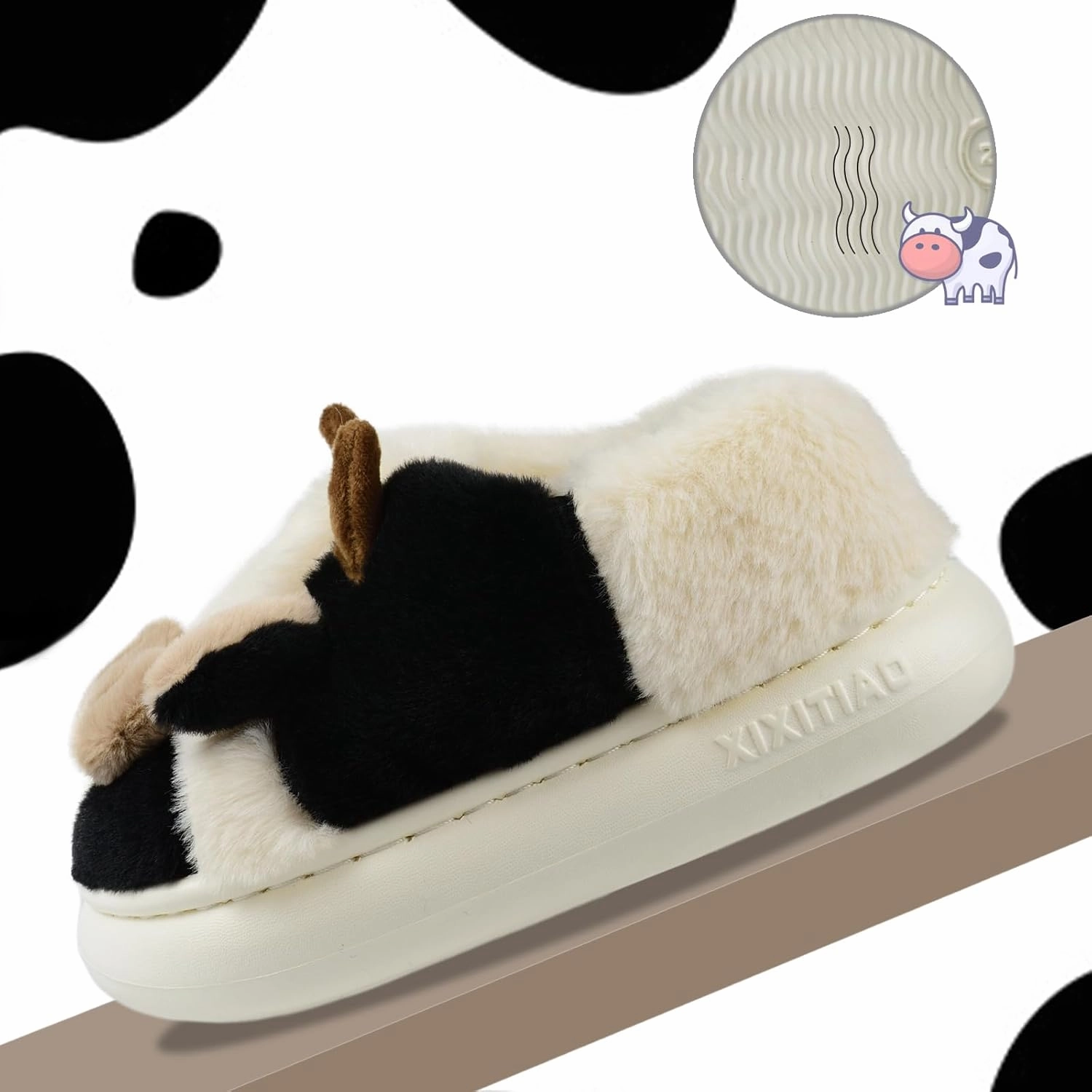 XIXITIAO Girls Boys Cow Slippers for Toddler Kids, Cute Fuzzy Cartoon Whale Rabbit Dinosaur Animal Slippers, Fluffy House Bedroom Shoes for Indoor