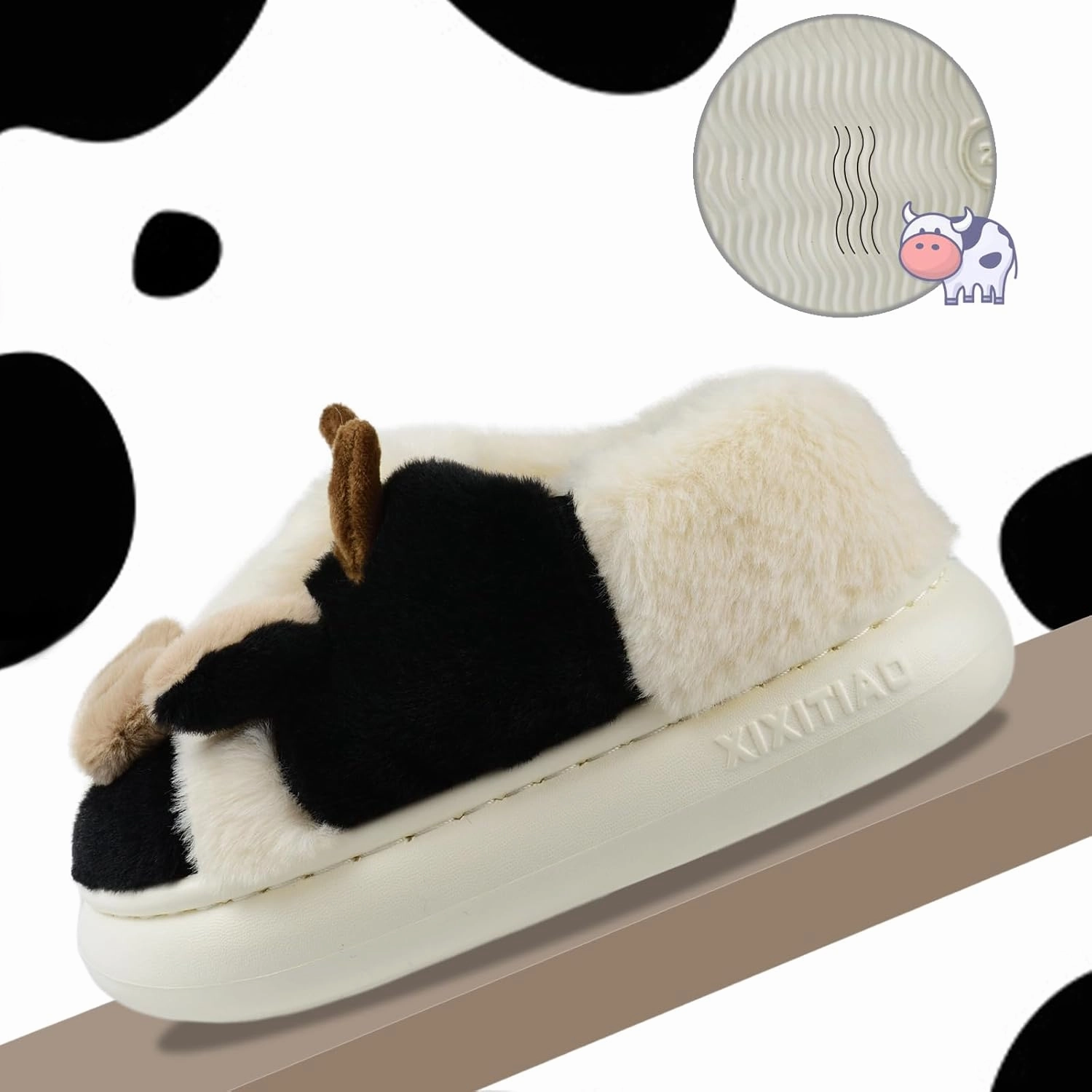 XIXITIAO Girls Boys Cow Slippers for Toddler Kids, Cute Fuzzy Cartoon Whale Rabbit Dinosaur Animal Slippers, Fluffy House Bedroom Shoes for Indoor