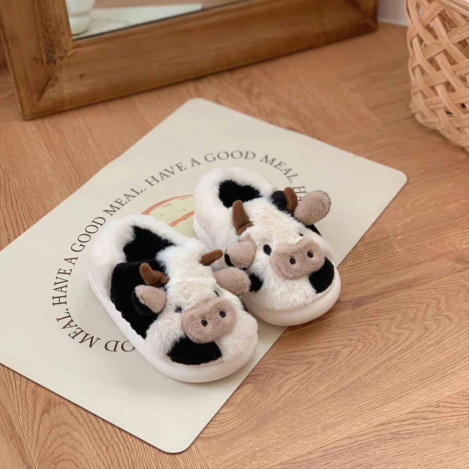 XIXITIAO Girls Boys Cow Slippers for Toddler Kids, Cute Fuzzy Cartoon Whale Rabbit Dinosaur Animal Slippers, Fluffy House Bedroom Shoes for Indoor