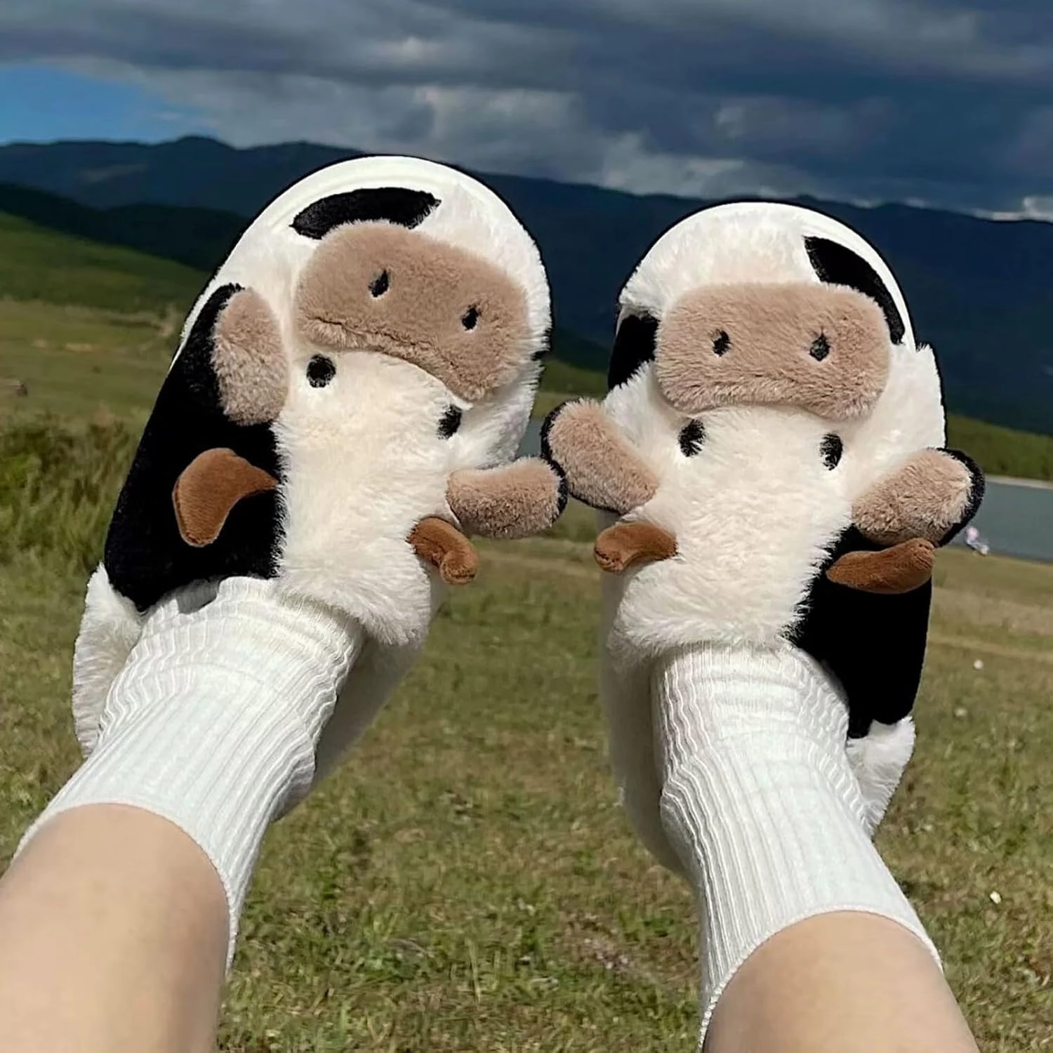 XIXITIAO Girls Boys Cow Slippers for Toddler Kids, Cute Fuzzy Cartoon Whale Rabbit Dinosaur Animal Slippers, Fluffy House Bedroom Shoes for Indoor