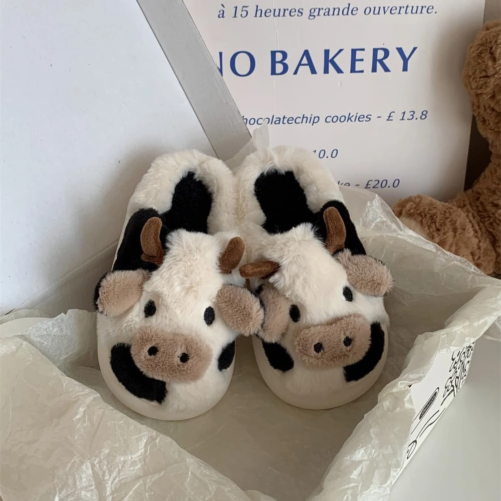 XIXITIAO Girls Boys Cow Slippers for Toddler Kids, Cute Fuzzy Cartoon Whale Rabbit Dinosaur Animal Slippers, Fluffy House Bedroom Shoes for Indoor