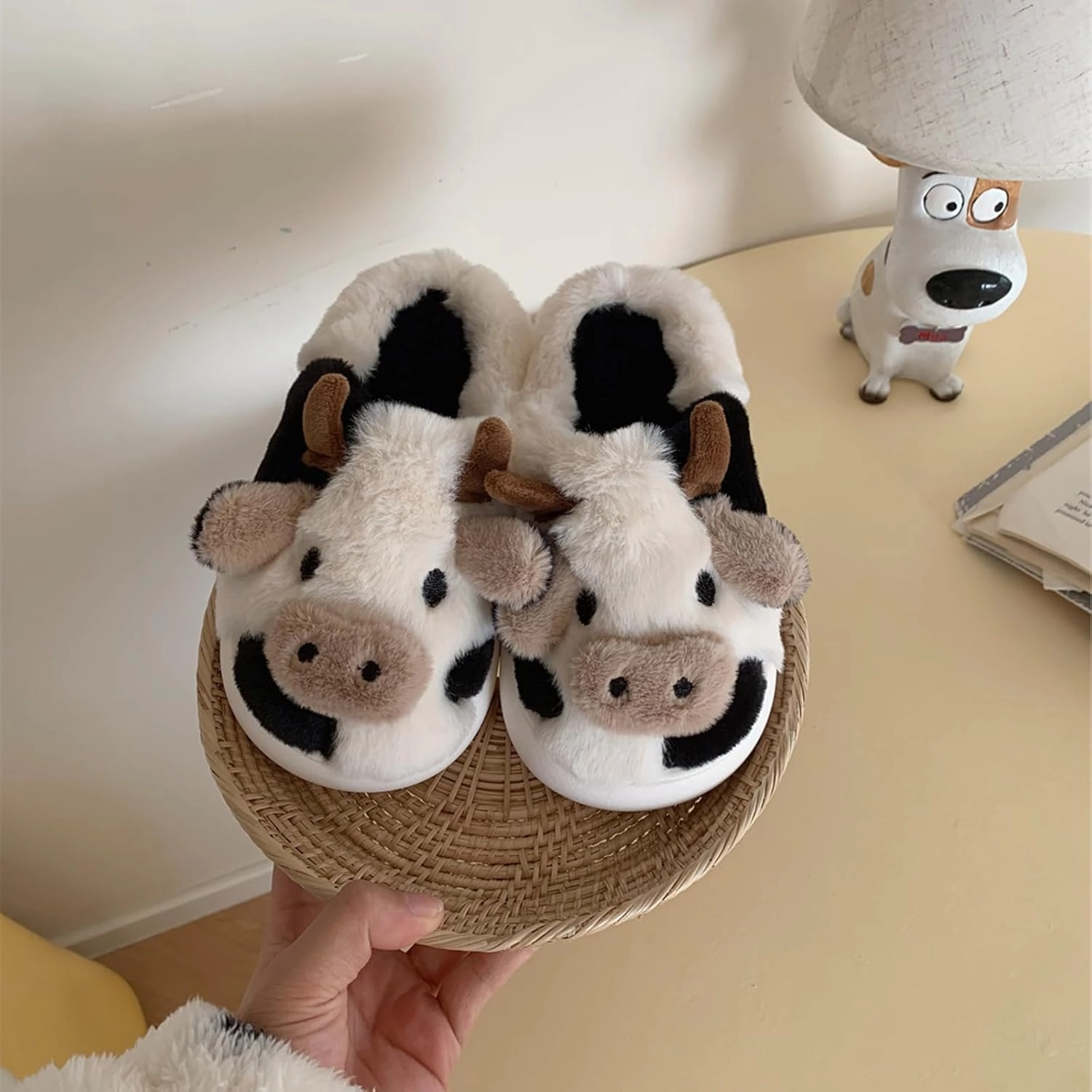 XIXITIAO Girls Boys Cow Slippers for Toddler Kids, Cute Fuzzy Cartoon Whale Rabbit Dinosaur Animal Slippers, Fluffy House Bedroom Shoes for Indoor