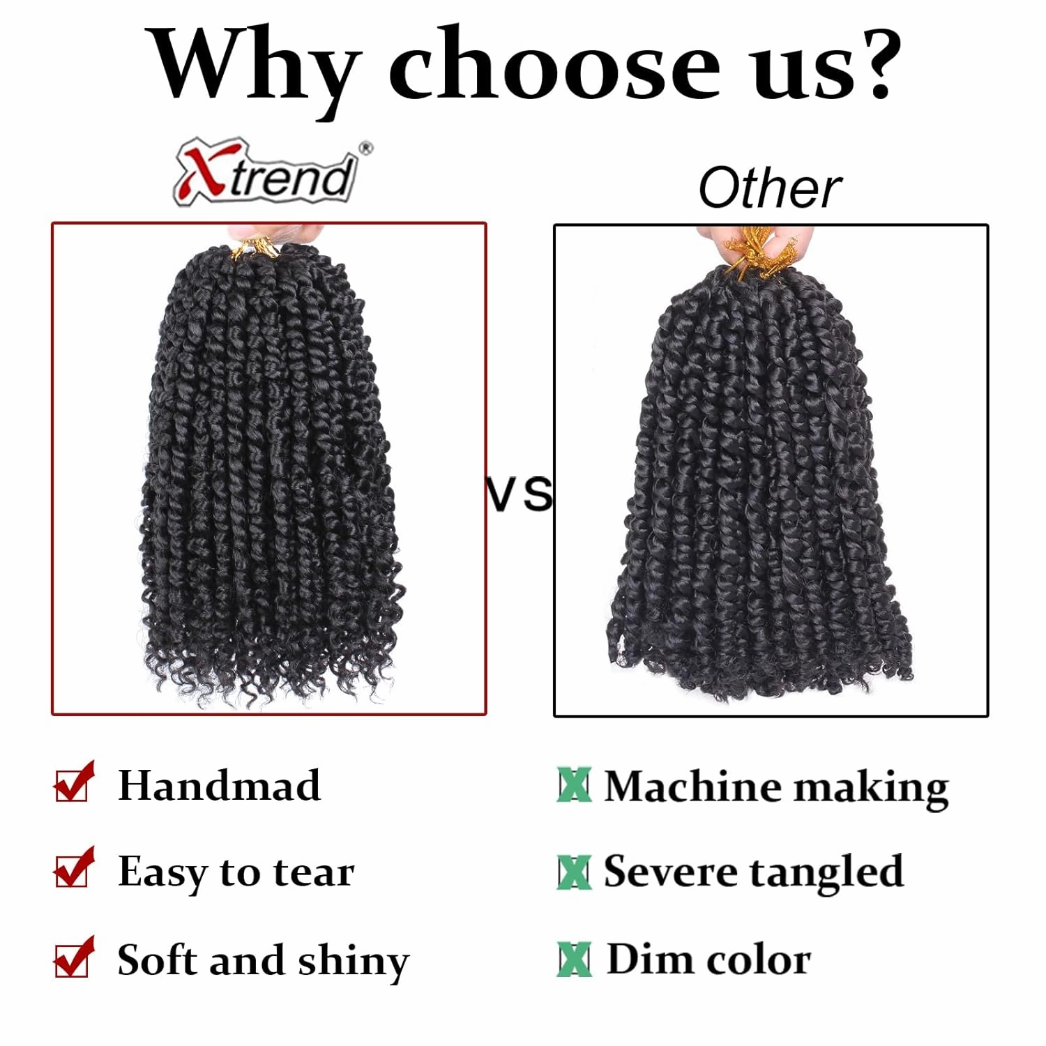 Xtrend 8 Packs Pre-twisted Passion Twist Crochet Hair 12 Inch Natural Pre-looped Crochet Braids Hair For Women Bohemian Synthetic Passion Braiding Hair Extension (8packs, 1B3027#)