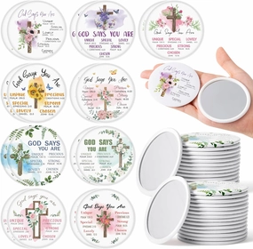 Y1tvei Christian Gifts Compact Mirror - 72Pcs Flower Cross God Say You are Bible Verse Mini Compact Mirrors Inspirational Small Portable Pocket Makeup Mirror for Purse Church Party Favors for Women