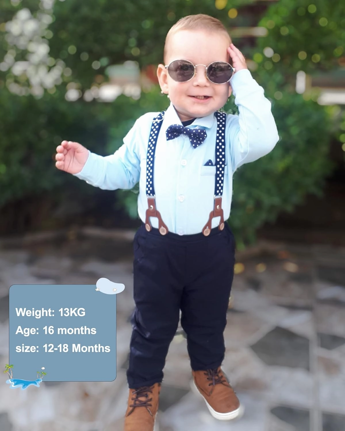 YALLET Baby Boy Clothes Set Infant Tuxedo Long Sleeve Gentleman Suit Outfits   Beret Hat   Suspender Pants   Bowtie 0-18M
