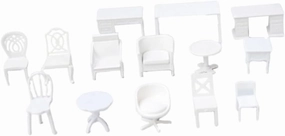 Yardwe 14 Pcs Miniature Furniture Set - White Table, Chairs, Desk for Dollhouse Living Room & Bedroom Decor, 1:20 Scale Mini House Accessories