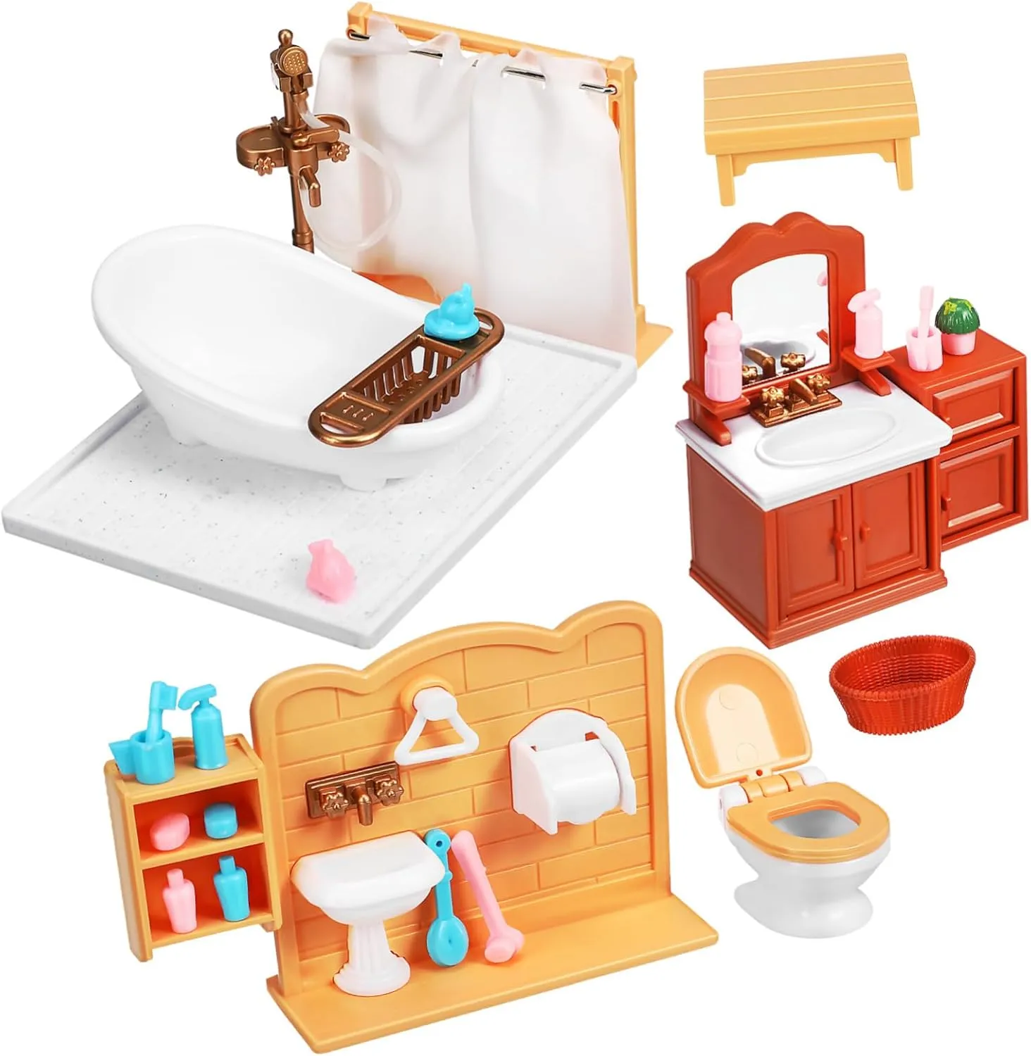 YARNOW 1 Set Miniature Dollhouse Bathroom Furniture Craftsmanship Compact Safe Includes Bathtub Cabinet Sink and More Decorations