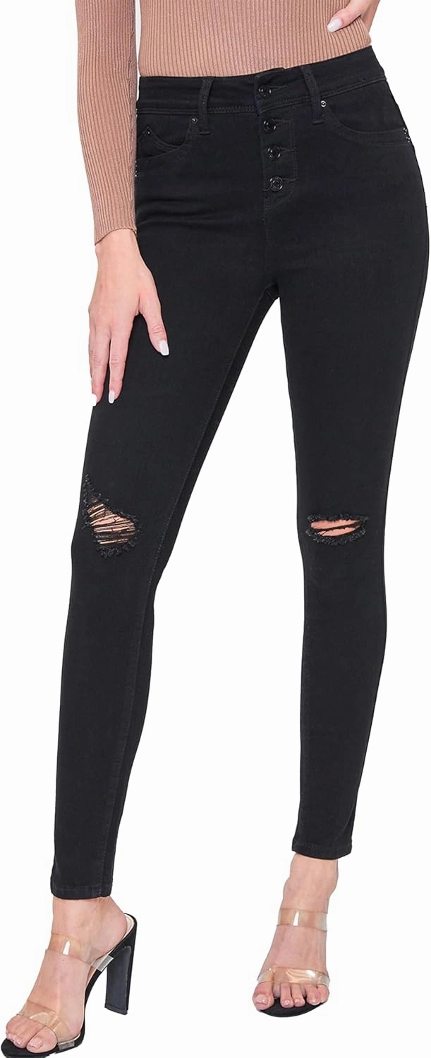 YMI Women's Junior Wannabettabutt Repreve High-Rise Button Fly Skinny Jean