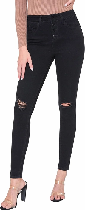 YMI Women's Junior Wannabettabutt Repreve High-Rise Button Fly Skinny Jean