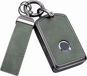 YO&YOYE Compatible with Volvo Key Fob Cover with Keychain Leather Key Case Protector for Volvo XC90, XC60, XC40, S60, S90, V60, V90, Polestar 1, Polestar 2, Green