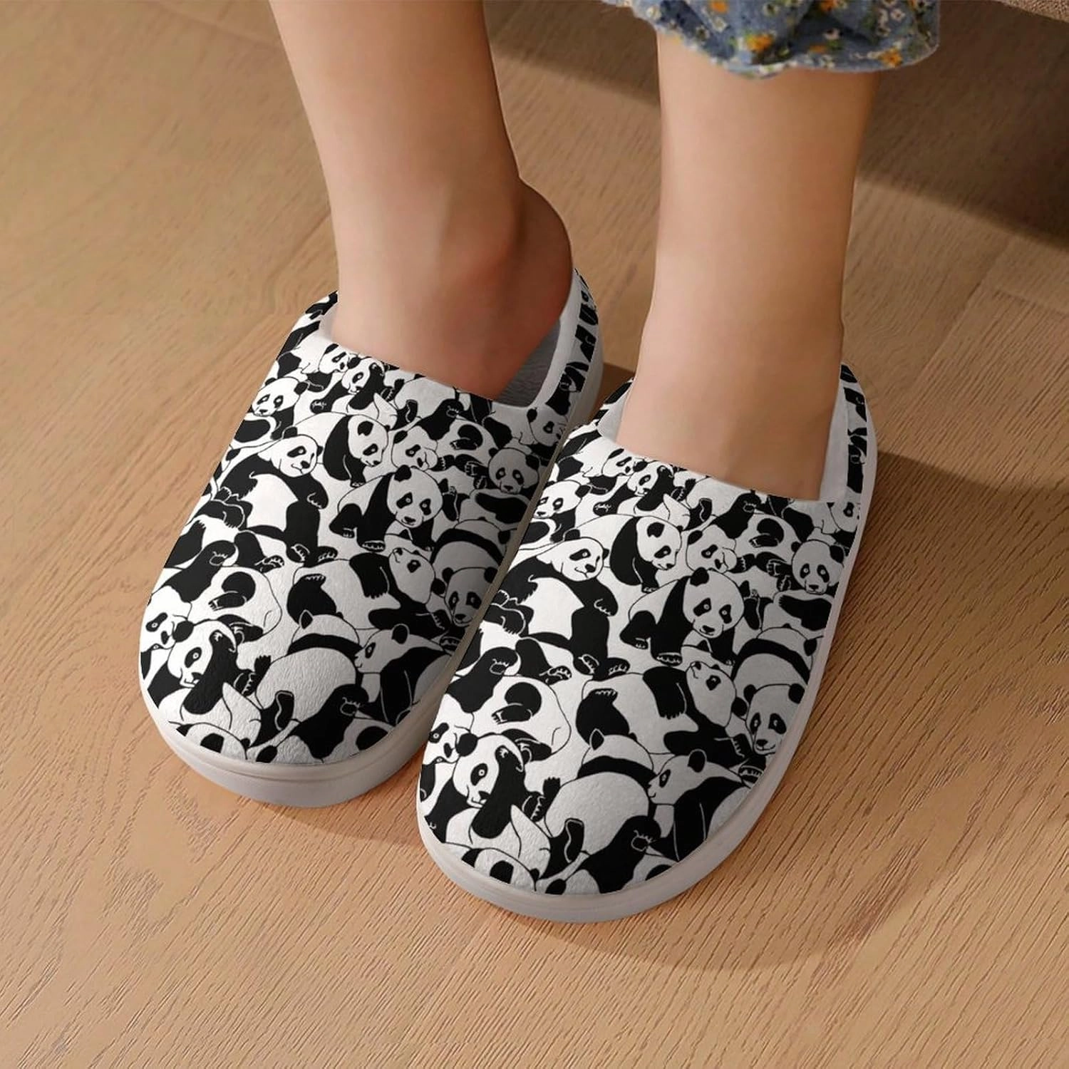 Young Pandas Print Slippers for Boys Girls Home Cotton Slippers Non-Slip Warm Little Kids Slippers