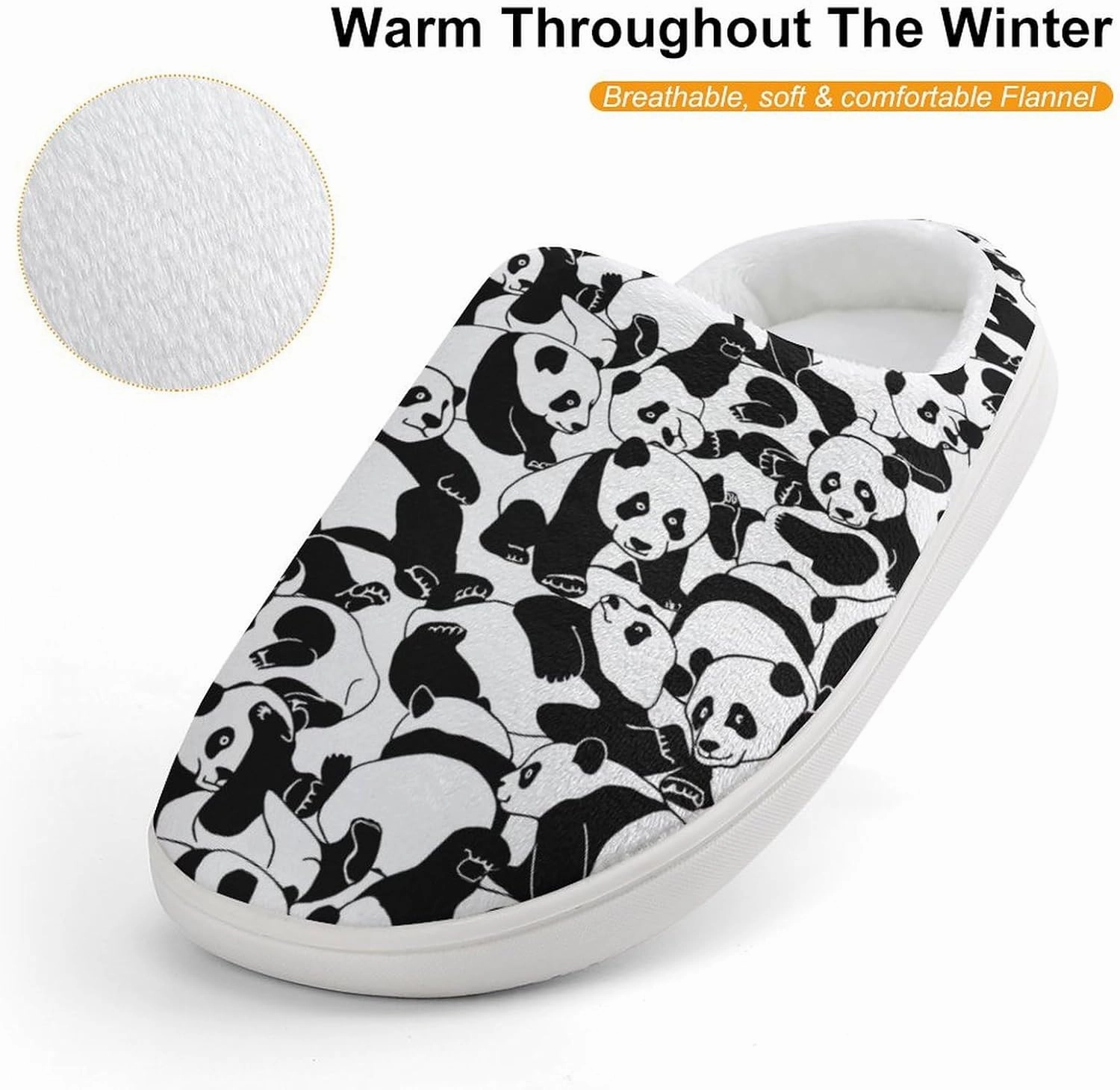 Young Pandas Print Slippers for Boys Girls Home Cotton Slippers Non-Slip Warm Little Kids Slippers