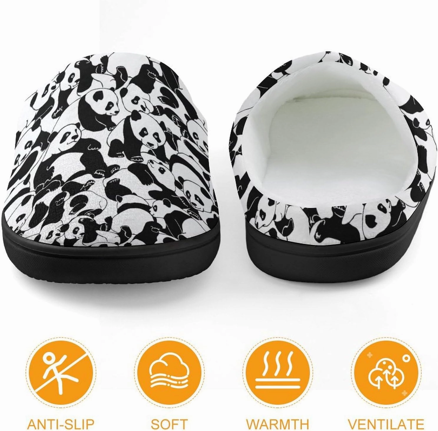 Young Pandas Print Slippers for Boys Girls Home Cotton Slippers Non-Slip Warm Little Kids Slippers