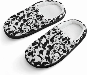 Young Pandas Print Slippers for Boys Girls Home Cotton Slippers Non-Slip Warm Little Kids Slippers