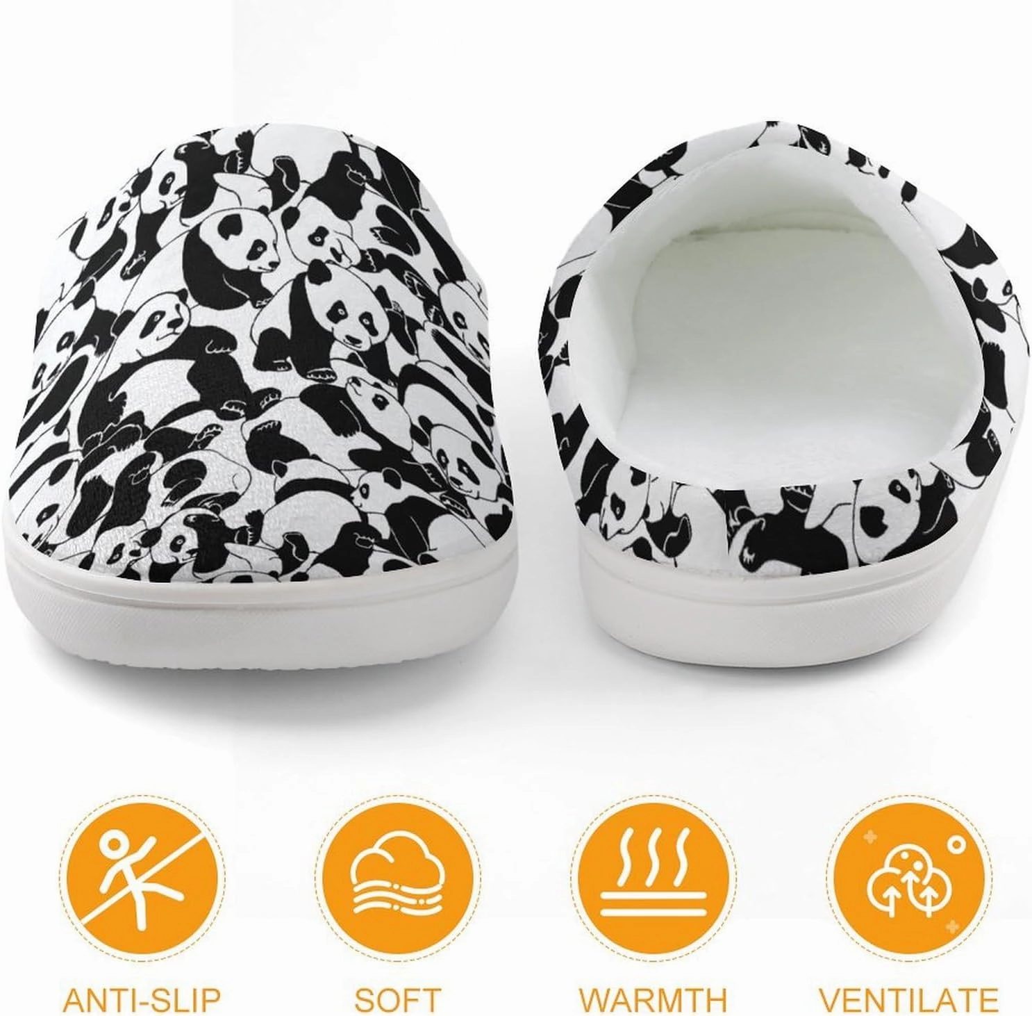 Young Pandas Print Slippers for Boys Girls Home Cotton Slippers Non-Slip Warm Little Kids Slippers
