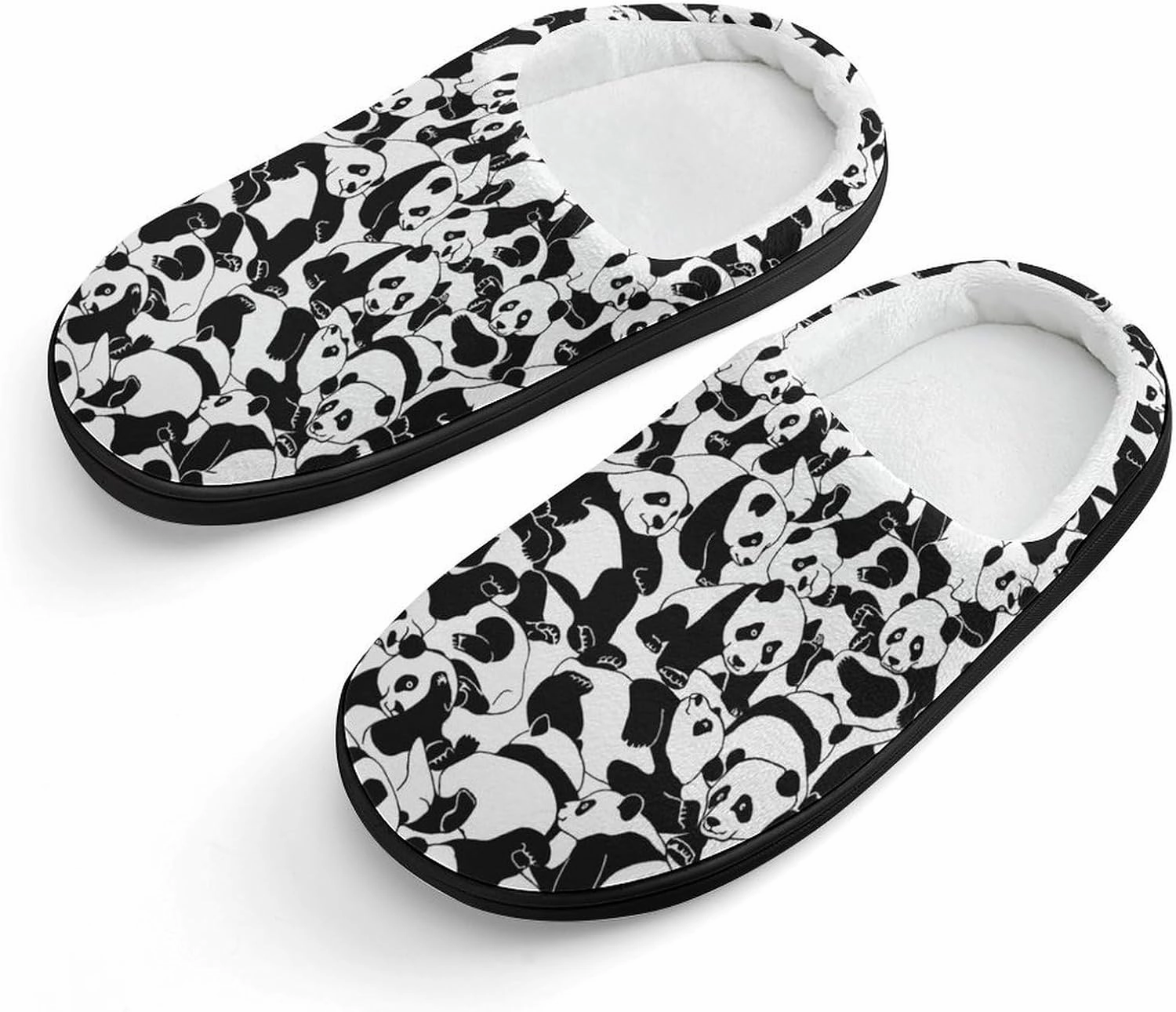 Young Pandas Print Slippers for Boys Girls Home Cotton Slippers Non-Slip Warm Little Kids Slippers