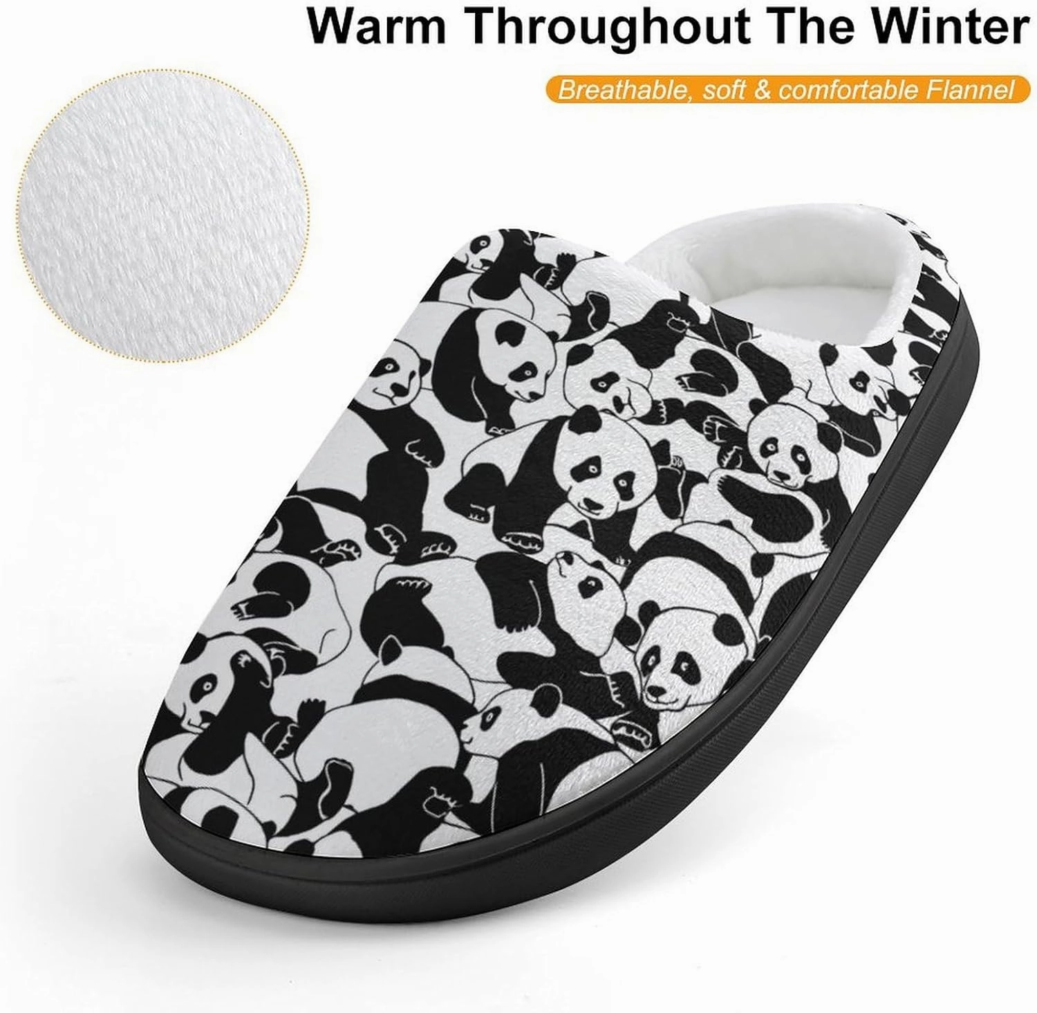 Young Pandas Print Slippers for Boys Girls Home Cotton Slippers Non-Slip Warm Little Kids Slippers