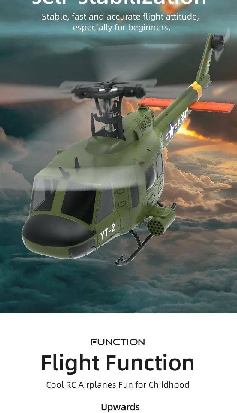 YU Xiang F07 1/34 Scale UH-1 Huey RC Helicopter for Adults, 2.4G 6CH Brushless Direct-Drive 6G Flybarless Direct-Drive RTF Helicopter with Optical Flow Positioning, 2 Batteries